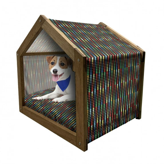 Colorful Pet House, Geometric Polka Dots Composition with Halftone Pattern on Dark Toned Background, Outdoor & Indoor Portable Dog Kennel with Pillow and Cover, 5 Sizes, Multicolor, by Ambesonne