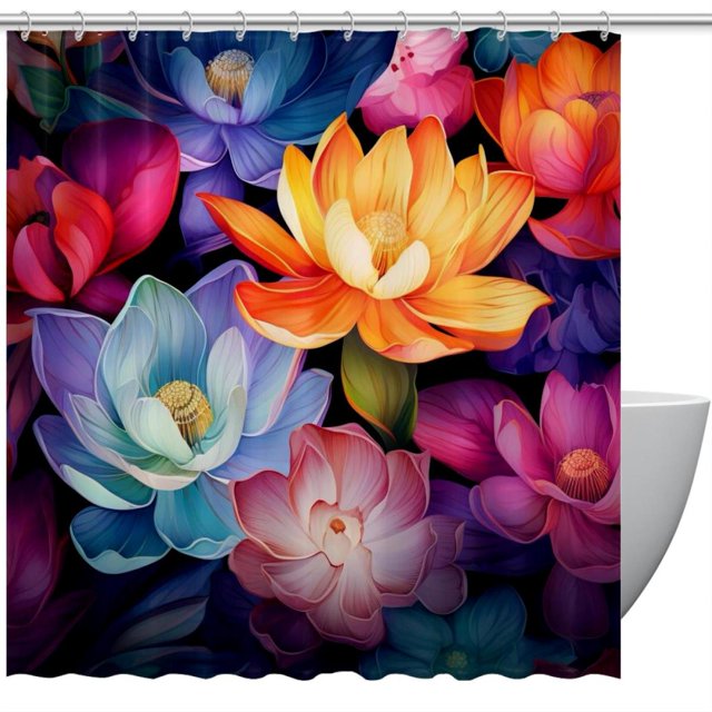 Colorful Petalous Flowers Shower Curtain, Polyester Shower Curtain with