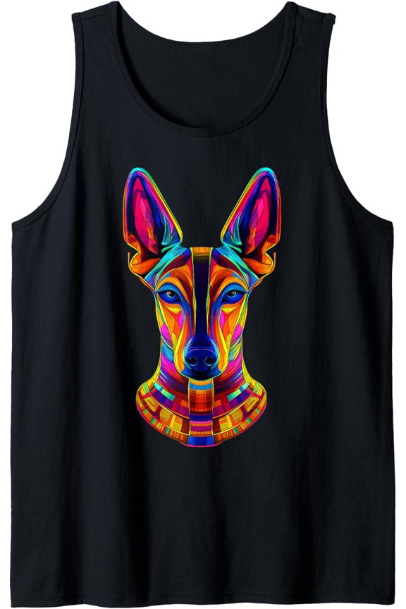 Colorful Pharaoh Hound Face Egyptian Dog Lover Black Tank Top Size S-3XL