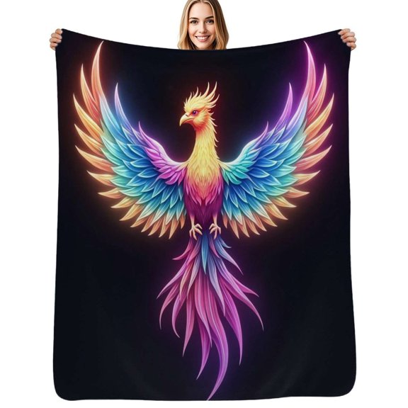 Colorful Phoenix Bird Art Flannel Blanket Warm Soft Bedding Throws Winter Camping Chair Sofa Bed