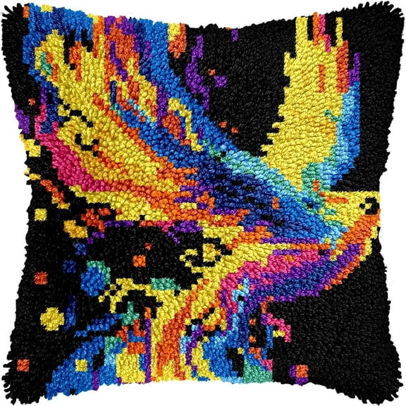 Colorful Phoenix Bird Latch Hook Kits Pillow DIY Pillowcase Crochet Hook Cushion Making Kits with Preprinted Pattern Canvas Instruction Yarns Pillow Cover Easy Starter DIY Crochet Kits 43x43cmf32)
