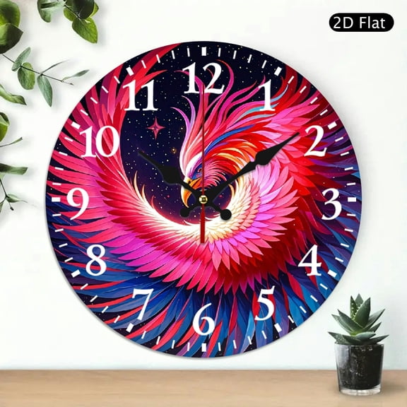 Colorful Phoenix Round Wall Clock Decorative Silent Non-Ticking Timepiece for Home Office Decor 10x10 Inch 1pc Battery Not Included