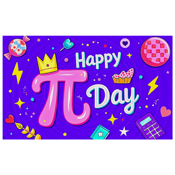 Colorful Pi Day Themed Banner with Crown Candy Cupcake and Math Elements Backdrop for Party Photography Props Classroom Decorations Festival Celebrations