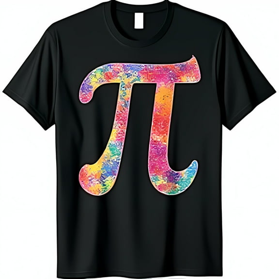 Colorful Pi Symbol Black T-Shirt Vibrant Rainbow Design Centered