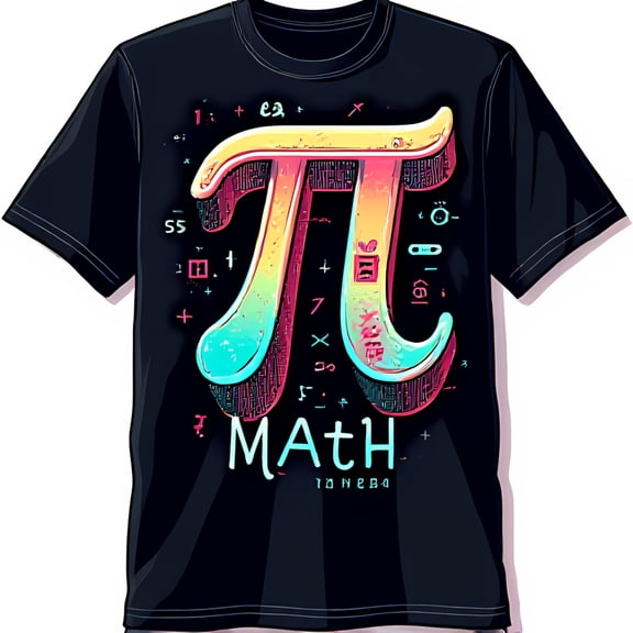 Colorful Pi Symbol Graphic Black T-Shirt Math Hero Design with Gradient