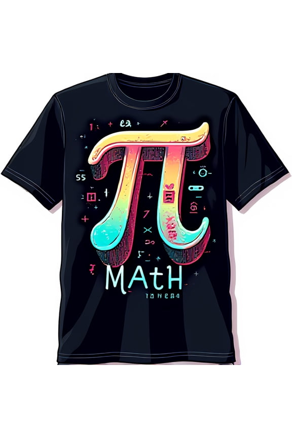Colorful Pi Symbol Graphic Black T-Shirt Math Hero Design with Gradient