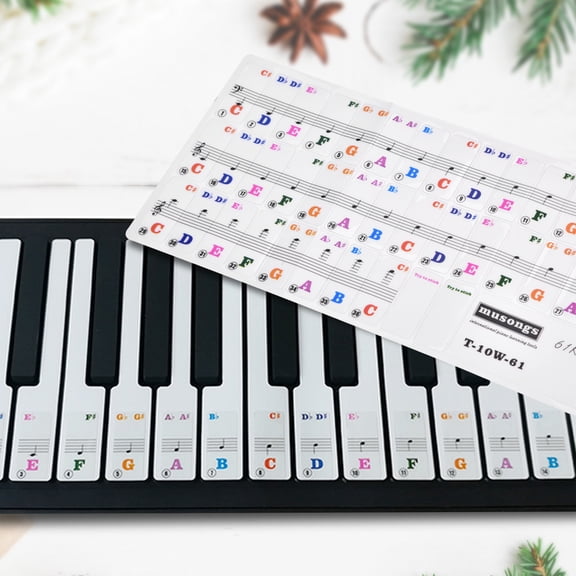 Colorful Piano Keys Sticker Set for 61 Key Keyboards Removable Transparent Music Note Label Stickers for Beginners 1.4 x 0.6 Inches / 3.5 x 1.5 cm