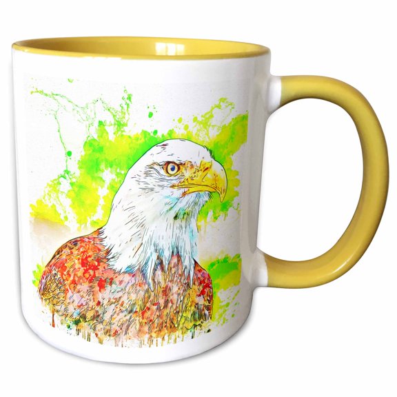 Colorful Picture Of An Eagle On White Background , 11oz Two-Tone Yellow Mug