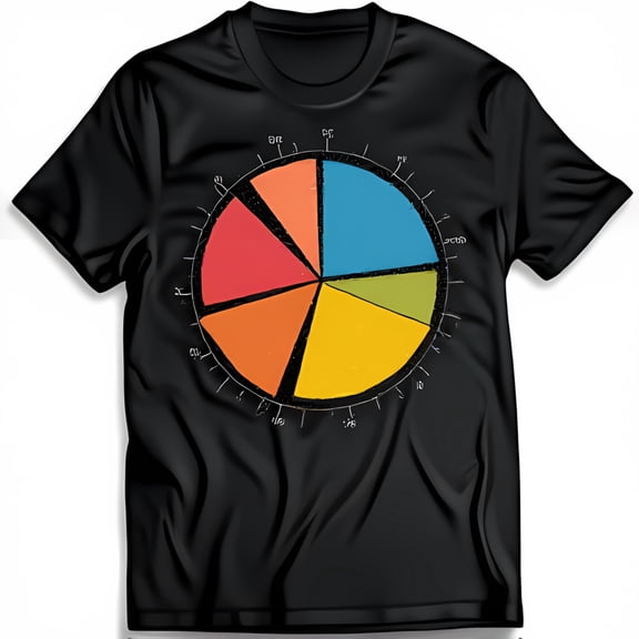 Colorful Pie Chart Design Black T-Shirt Unique Graphic Tee for Personal Style