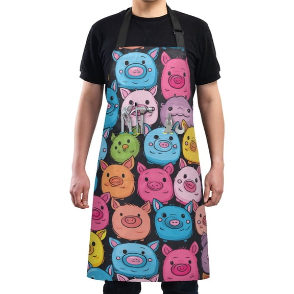 Colorful Pig Face Kitchen Apron with 2 Pockets Adjustable waterproof Cooking Aprons for Women Men Chef