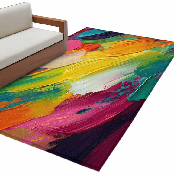 Colorful Pigment 3'x5' Washable Rug, Abstract Color Block Oil Painting Non-Slip Area Rugs for Entryway Kitchen Classroom, Dorm Throw Carpet, Low Pile Soft Indoor Floor Mat