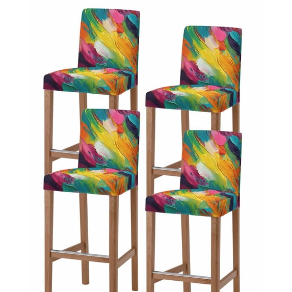 Colorful Pigment Bar Stool Covers Set of 4, Abstract Color Block Oil Painting Stretch Washable Bar Chair Covers with Backs, Removable Pub Counter Height Chair Cover for Kitchen Dining Room Cafe