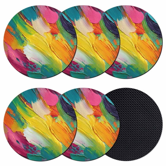 Colorful Pigment Coasters Set of 6, Absorbent Coasters for Drinks, Abstract Color Block Oil Painting Coaster for Desk Coffee Table Protection, Home Decor House Warming Gifts 4"