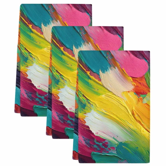 Colorful Pigment Kitchen Towels Set of 3, Abstract Color Block Oil Painting Soft Microfiber Dish Towels, Absorbent Quick-Dry Washable Dishcloths for Kitchen Cleaning, Drying Dishes, 18x28 Inches