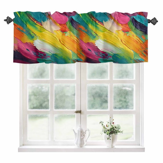 Colorful Pigment Kitchen Valances for Windows 60x18 Inch Kitchen Curtains Valances Rod Pocket Abstract Color Block Oil Painting Bathroom Window Valances for Window Treatment Decor