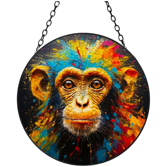 Colorful Pigment Monkey Stained Glass Suncatcher Handmade Window Hanging Colored Glass Suncatcher Crafts Kits for Indoor Garden Decor Memorial Gift 16x16cm