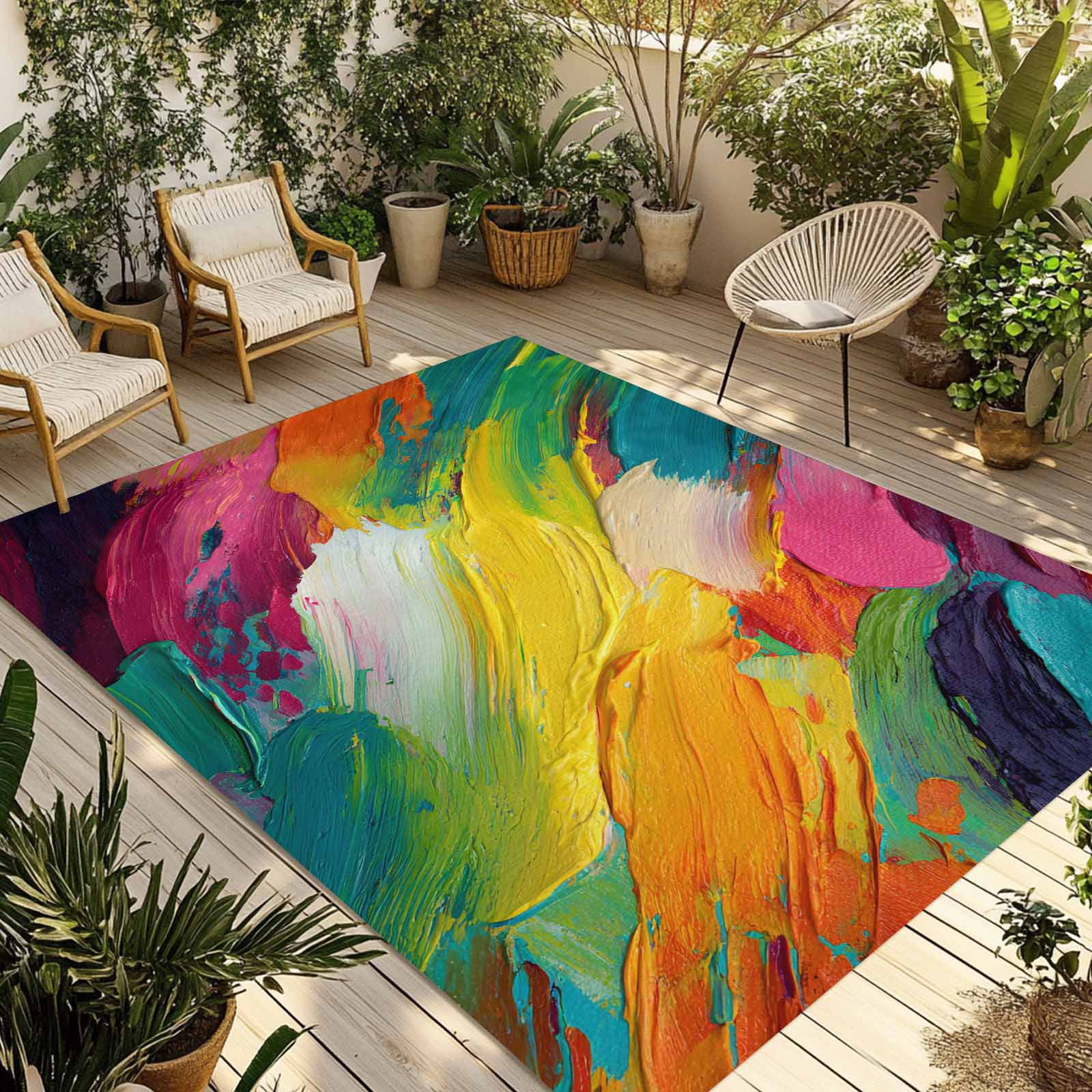 Colorful Pigment Outdoor Rug 5x8 Ft - Reversible Patio Rug Outdoor ...
