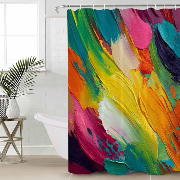Colorful Pigment Small Stall Shower Curtain, Waterproof Shower Curtains for Bathroom, Abstract Color Block Oil Painting Washable Fabric Cloth Bath Curtain for Bathtub with Hooks 36x78 Inches