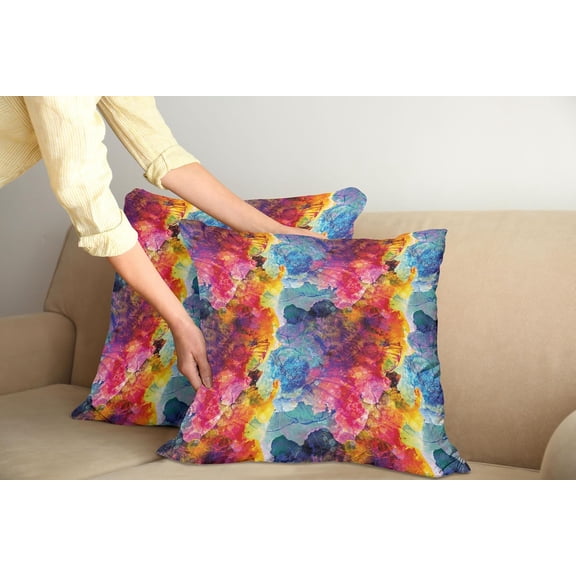 Colorful Pillow Cushion Cover Pack of 2, Abstract Modern Art Expression Pattern Vector Illustration Design Art Print, Decorative Square Accent Pillow Case, 2 Pcs-16" x 16", Blue Magenta