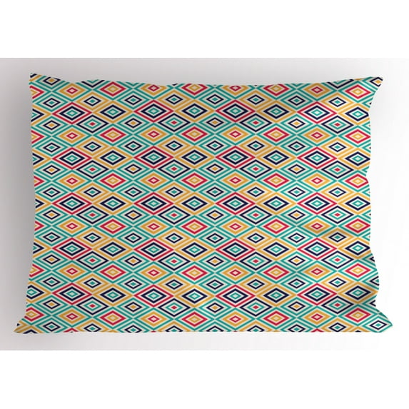 Colorful Pillow Sham Diagonal Nested Squares with Retro Effect Simplistic Geometrical Checkered Style, Decorative Standard Queen Size Printed Pillowcase, 30 X 20 Inches, Multicolor, by Ambesonne