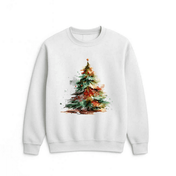 Colorful Pine Tree Christmas Holiday Festive Seasonal Cute Cartoon Sweatshirt, up to size 5XL