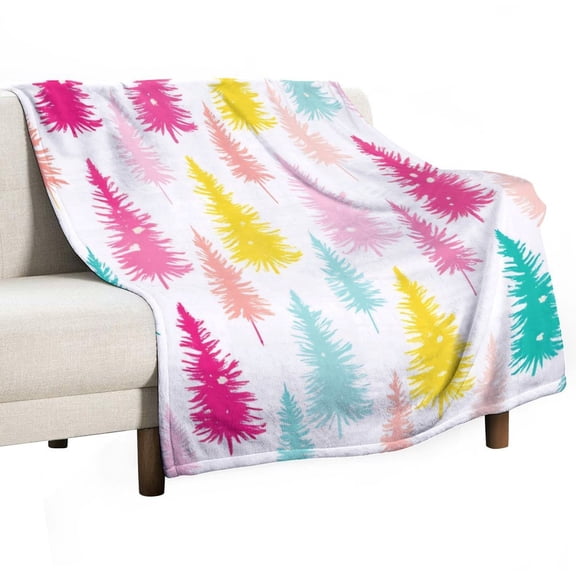 Colorful Pine Tree Pattern Blanket Soft Cozy Flannel Blanket for man women