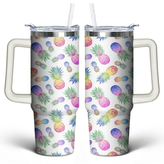 Colorful Pineapple 30 Oz Tumbler with Handle Lid and Straw, Stainless Steel Double Walled Vacuum Insulated Cup, Cute Anniversary Wedding Birthday Gifts Tumbler for Women Men Friends Outdoor Indoor