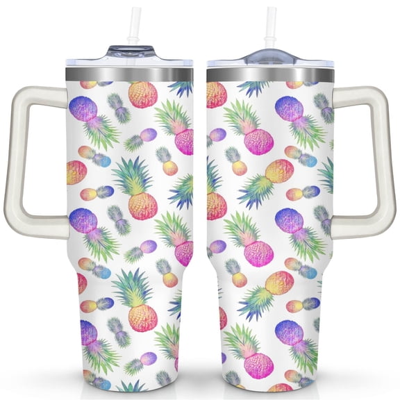 Colorful Pineapple 40 Oz Tumbler with Handle Lid and Straw, Stainless Steel Double Walled Vacuum Insulated Cup, Cute Anniversary Wedding Birthday Gifts Tumbler for Women Men Friends Outdoor Indoor