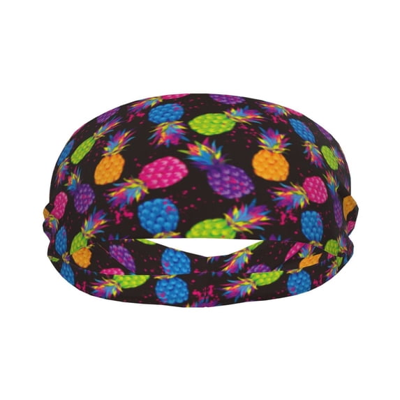Colorful Pineapple Black Sports Headband for Women Men, Running Headband Sweat Bands for Cycling, Yoga, Spa, Athleti, Workout - Moisture Wicking Hairband