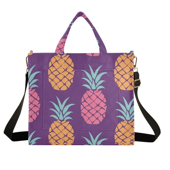 Colorful Pineapple Corduroy Tote Bag Handbag Large Messenger Bag Shoulder Crossbody Zipper Bag Purse