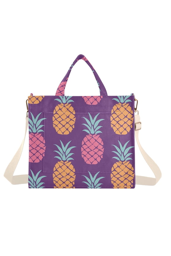 Colorful Pineapple Corduroy Tote Bag Handbag Large Messenger Bag Shoulder Crossbody Zipper Bag Purse