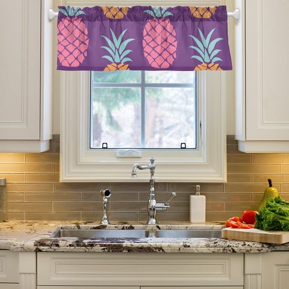 Colorful Pineapple Curtain Valances Farmhouse Design Window Treatment Decor Blackout Rod Pocket for Windows Living Room Kitchen 54" x 18"