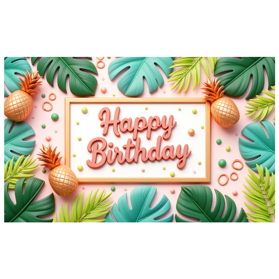Colorful Pineapple Happy Birthday Banner Tropical Leaf Decoration Event Background for Birthday Party Summer Celebration Photo Shoot
