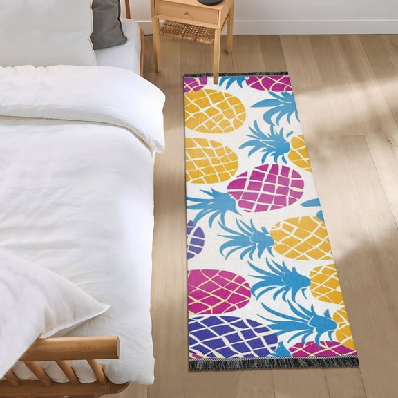 Colorful Pineapple Outline Runner Area Rug 2x6 Soft Non-Slip Washable Bedside Carpet for Hallway Bedroom Living Room Home Decor