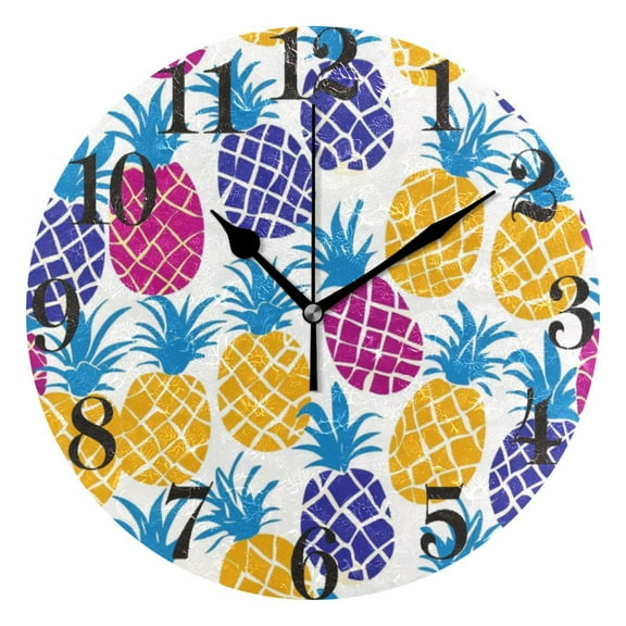 Colorful Pineapple Outline Wall Clock 9.8 inch Battery Operated Clocks Non-Ticking Silent for Bedroom Office Kitchen Living Room