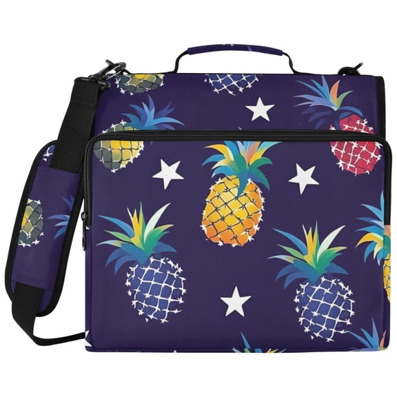 Colorful Pineapple Pattern 3 Ring Binder Bag Zipper Binder Organizer with 14 Inch Laptop Sleeve