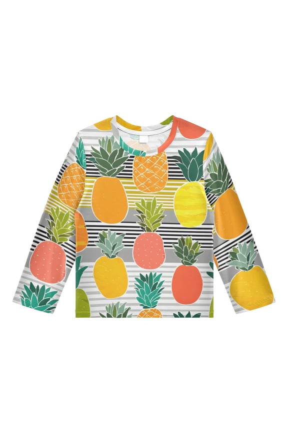 Colorful Pineapple Pattern Boys' Rash Guard Shirts UPF 50 Plus Sun Protection Short Sleeve Swim Tees 4T