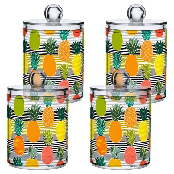 Colorful Pineapple Pattern Plastic Storage Jar 4 Pack Clear Translucent Canisters Dustproof Lid