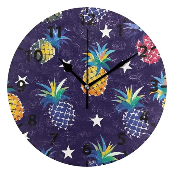 Colorful Pineapple Pattern Wall Clock 10in Round Artistic Oil Painting Home Decor Desk Table Clock