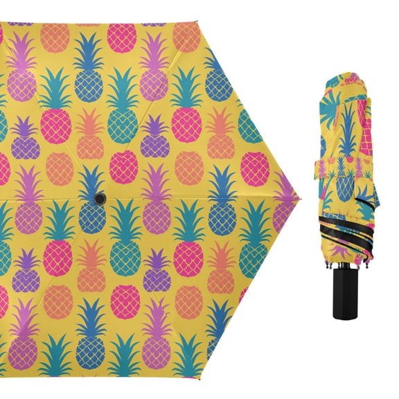 Colorful Pineapple Silhouette Compact Sun Umbrella Windproof Travel Umbrellas for Rain Strong Portable UV Protection