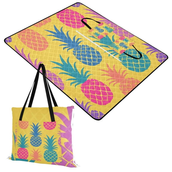 Colorful Pineapple Silhouette Extra Large Picnic Beach Blanket Waterproof Sand Proof Portable Outdoor Mat 60x80