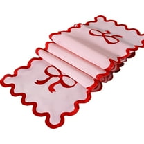 Colorful 33X176Cm Christmas Table Runner, Pink Polyester Tablecloth With Bow Design, Festive Dining Room Home Decor