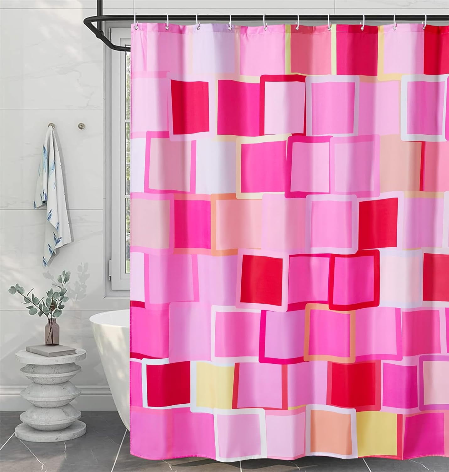 Colorful Pink Fabric Shower Curtain for Bathroom Aesthetic Decor, Heavy ...