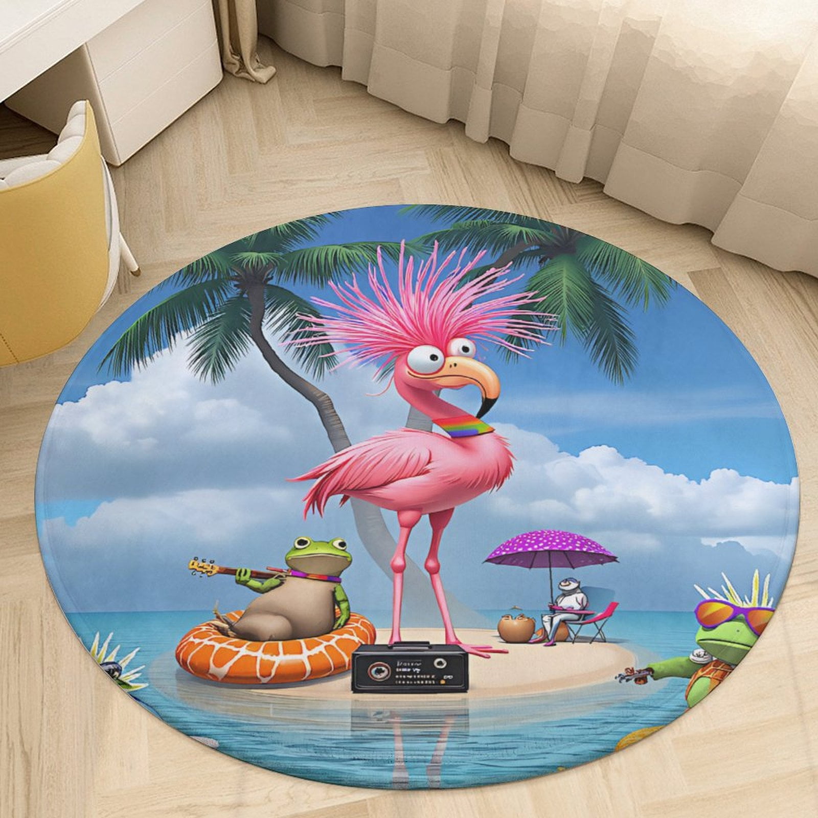 Colorful Pink Flamingo Round Area Rugs for Bedroom Living Room, 3FT ...