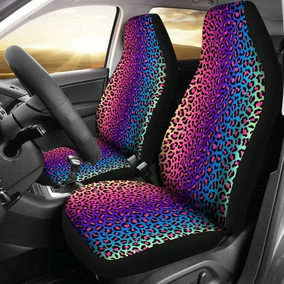 Colorful Pink Purple Animal Print Cheetah Car Seat Covers Pair 2 Front Seat Covers Car Seat Protector Car Accessories