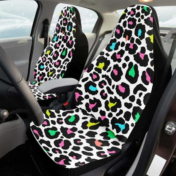 Colorful Pink Purple Animal Print Cheetah Car Seat Covers Pair 2 Front Seat Covers Car Seat Protector Car Accessories