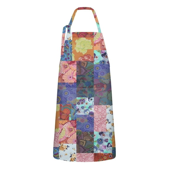 Colorful Pioneer Flower Patchwork Apron-Garden Aprons for Women with Pockets-Cotton Linen Waterproof Kitchen Cooking Gardening Aprons Adjustable for Kitchen,Cooking,BBQ and Salon 33x27 Inch