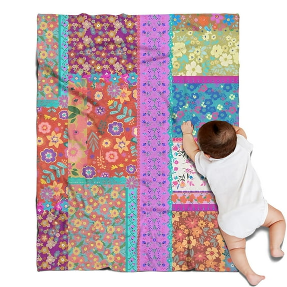 Colorful Pioneer Flower Patchwork Blanket,Comfortable Soft Flannel Throw Blanket,All Season,Warm Lightweight Blankets for Sofa Bed Couch Living Room Chair,30"x40"