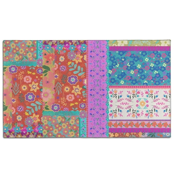 Colorful Pioneer Flower Patchwork Door Rugs,Washable Non Slip Door Mats Indoor,Decorative Door Mats,Entry Mat Indoor for Entrance,Bedroom,Kitchen,Bathroom,17"x30"