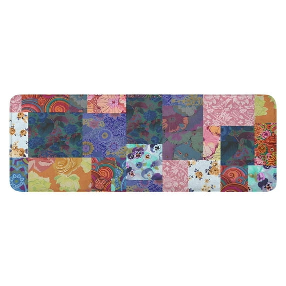 Colorful Pioneer Flower Patchwork Kitchen Rug Mat,Kitchen Runner Rugs Non Skid Washable,Decorative Kitchen Floor Mats for Kitchen,Sink,Laundry,17"x47.2"
